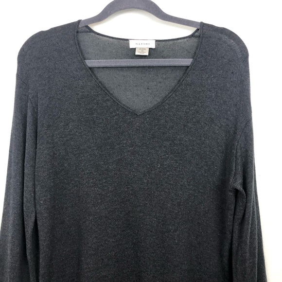 Natori Drop Shoulder Bell Sleeve V Neck Knit Top - Picture 2 of 13